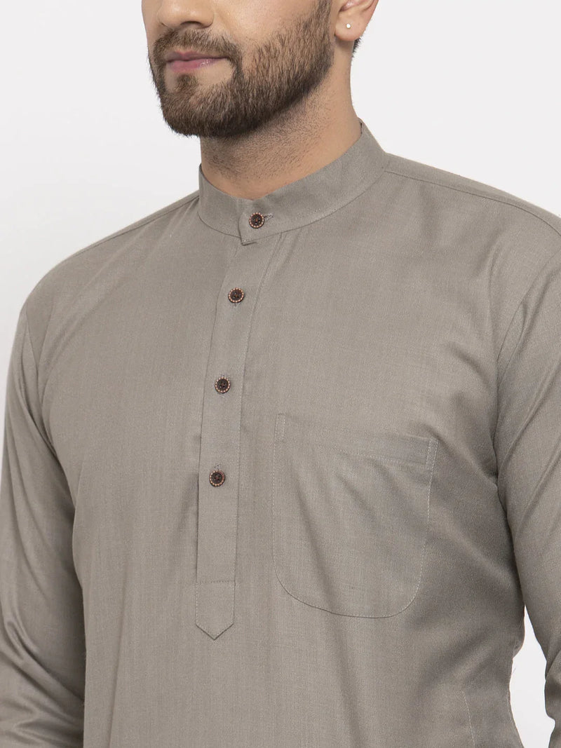 Men Grey & White Solid Kurta with Churidar ( JOKP 532 Grey )