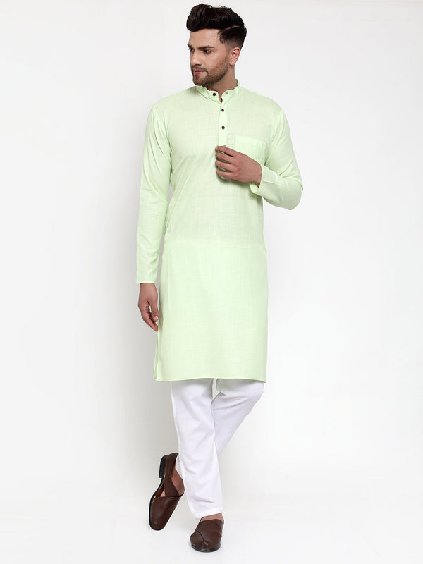 Men's Cotton Solid Kurta Pyjama ( JOKP 532Lime )