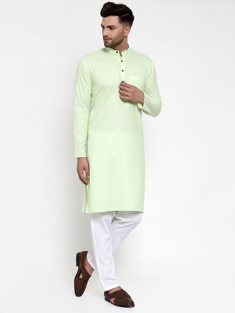 Men's Cotton Solid Kurta Pyjama ( JOKP 532Lime )