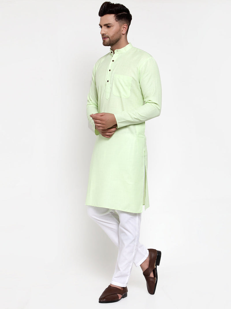 Men's Cotton Solid Kurta Pyjama ( JOKP 532Lime )