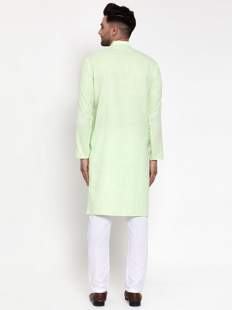 Men's Cotton Solid Kurta Pyjama ( JOKP 532Lime )