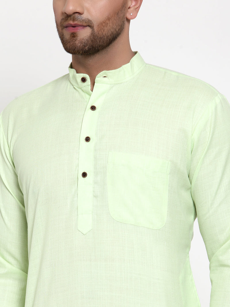 Men's Cotton Solid Kurta Pyjama ( JOKP 532Lime )