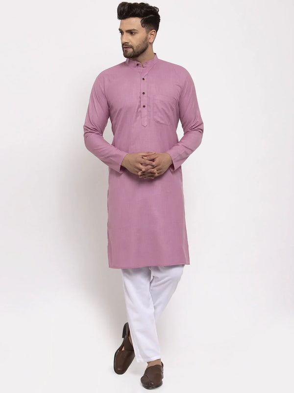 Men Magenta Pink & White Solid Kurta with Churidar ( JOKP 532 Magenta )