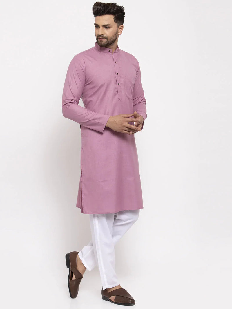 Men Magenta Pink & White Solid Kurta with Churidar ( JOKP 532 Magenta )