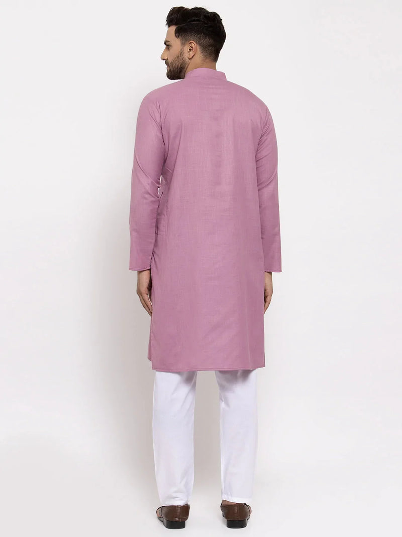 Men Magenta Pink & White Solid Kurta with Churidar ( JOKP 532 Magenta )