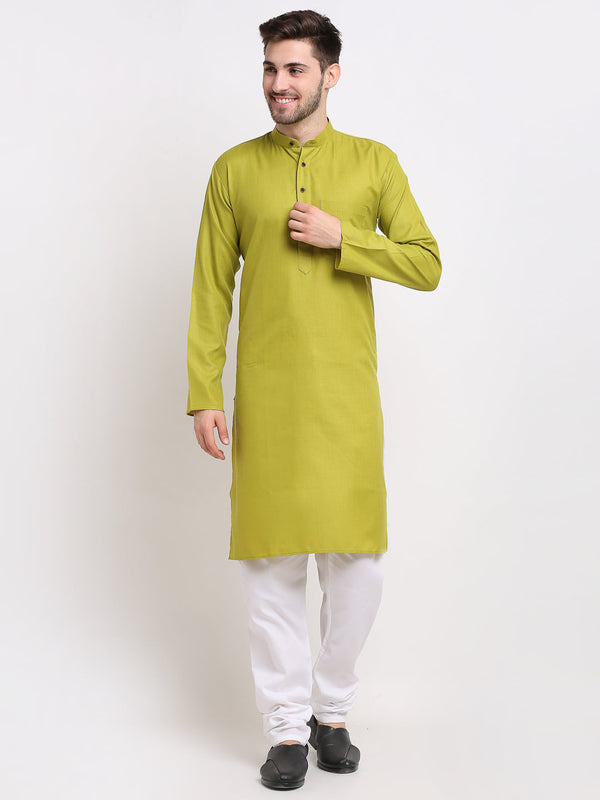 Men's Cotton Solid Kurta Pyjama ( JOKP 532Olive )