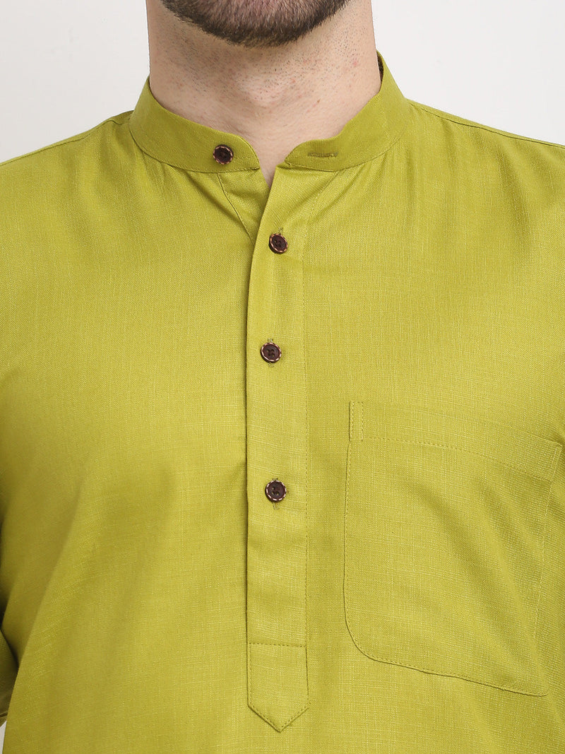 Men's Cotton Solid Kurta Pyjama ( JOKP 532Olive )