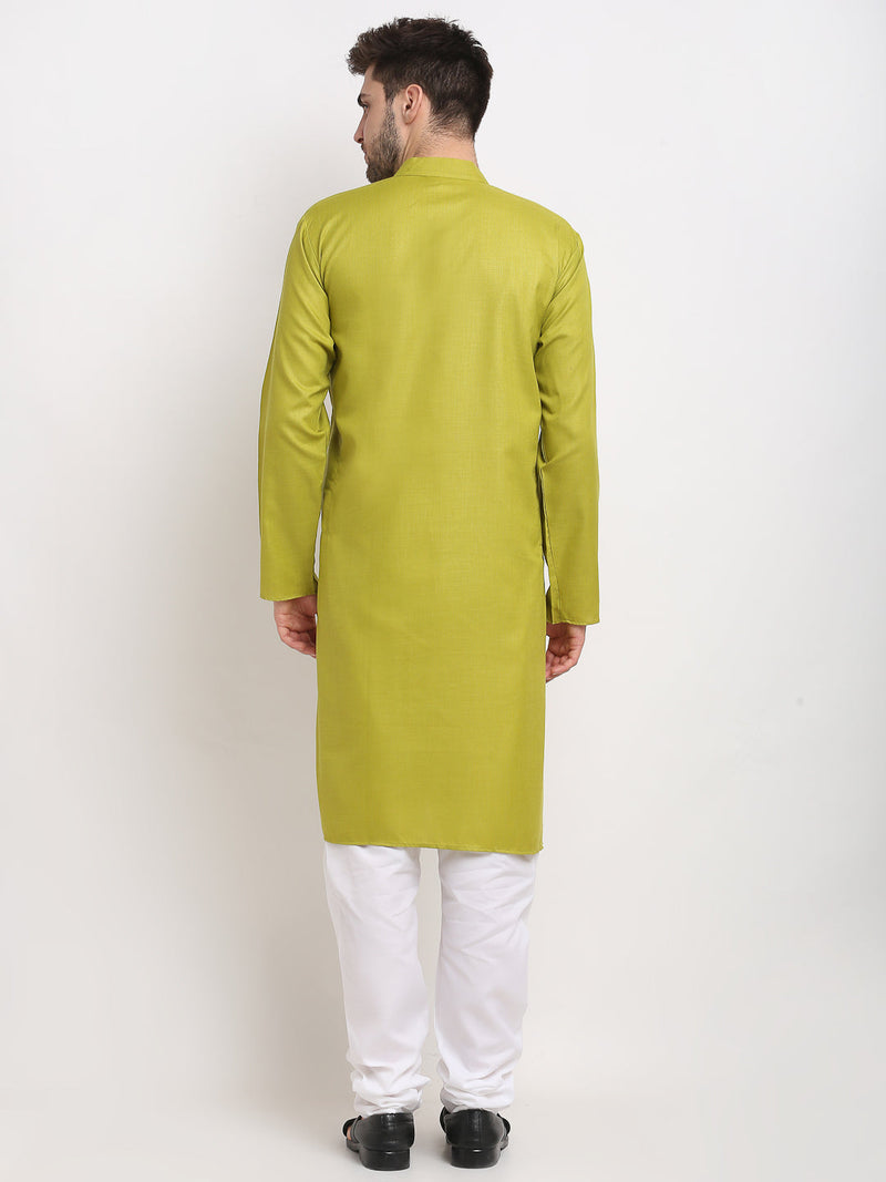 Men's Cotton Solid Kurta Pyjama ( JOKP 532Olive )