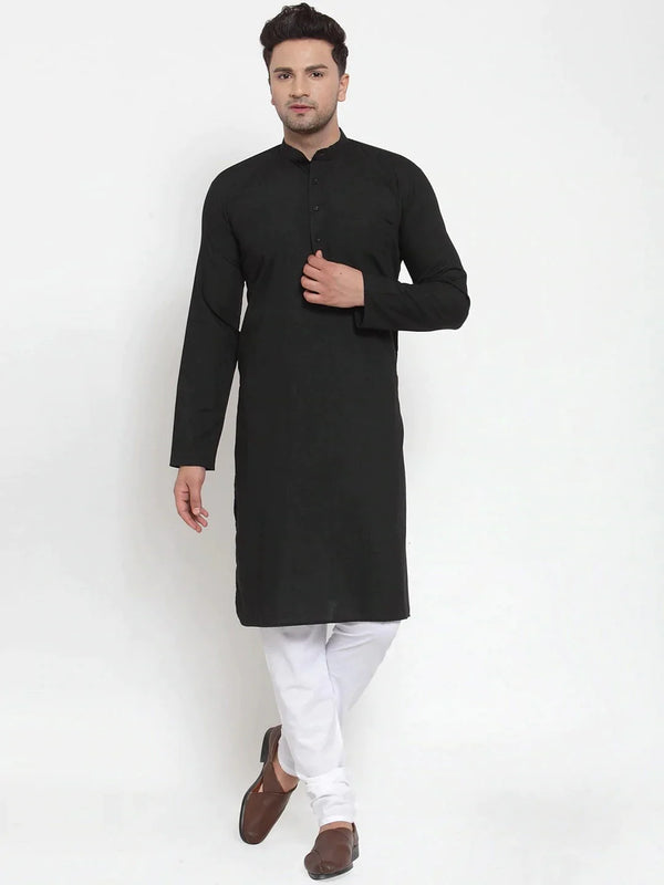 Jompers Men's Black Cotton Solid Kurta Payjama Sets ( JOKP 611 Black )