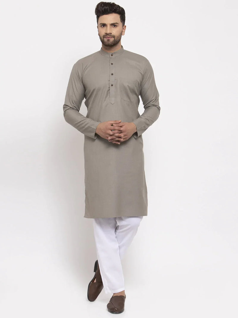 Men Grey & White Solid Kurta with Churidar ( JOKP 532 Grey )