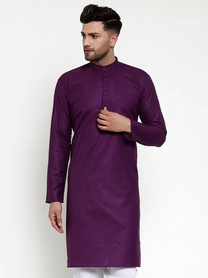 Men Purple & White Solid Kurta Only ( KO 532 Purple )