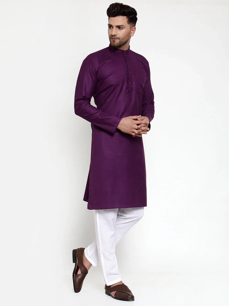 Men Purple & White Solid Kurta Only ( KO 532 Purple )