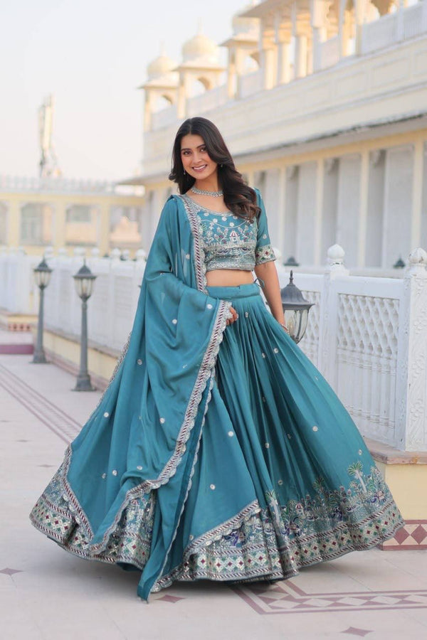 Aastha fashion Turquoise pure Chinon lehanga blouse Heavy embroidery Thared Work