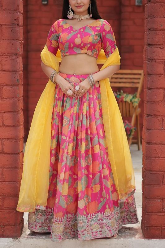 Aastha fashion multi color viscose tebbi organza lehanga blue blouse fabric embroidery work