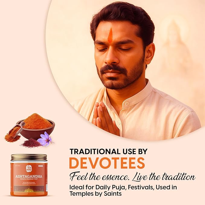 CHITRASHILA® Ashtagandha with Kesar & Chandan | Herbal Tilak/Tika for Pooja, Meditation & Rituals | Infused with Divine Aroma | Natural Fragrant Tilak Powder | 75g