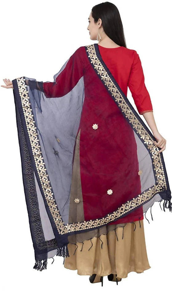 Mominos Fashion Navy Blue Orgenza Gotta Patti Dupatta