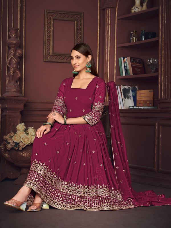 Aastha Dark pink with Net top fabric Georgette Crepe Net Bottom fabric