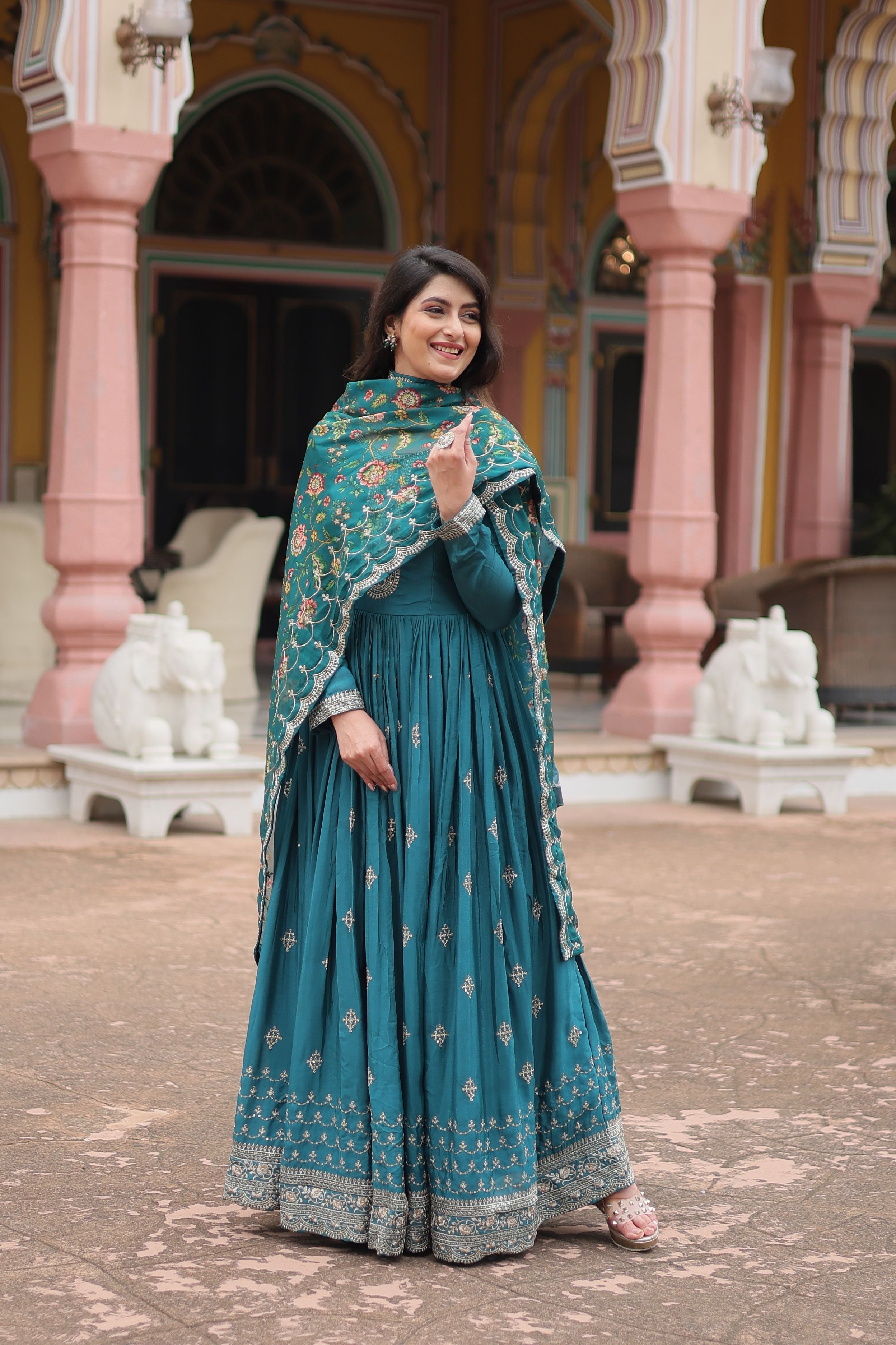 Aastha Rama Chinon Cotton with Gown fabric Tebby Silk
