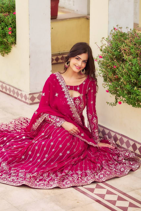 Aastha fashion Magenta Heavy Fox Georgette lehanga blouse fabric Embroidery Sequence Work