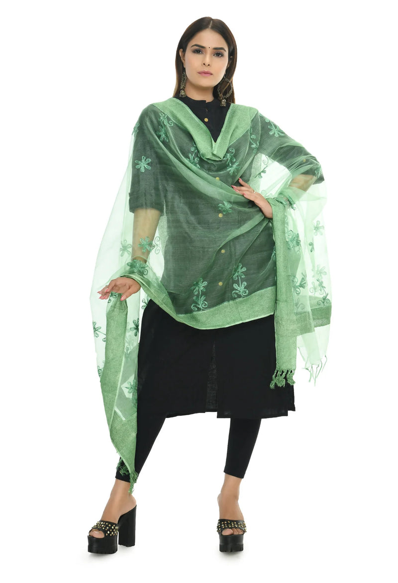 Mominos Fashion Moeza Orgenza Pista Green Chikan Work Dupatta