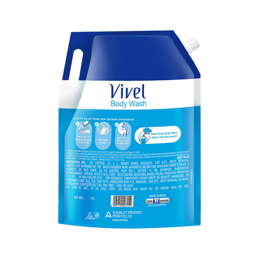 Vivel Cooling Body Wash Mint & Cucumber Moisturizing Shower Gel Supersaver XL Refill Pouch