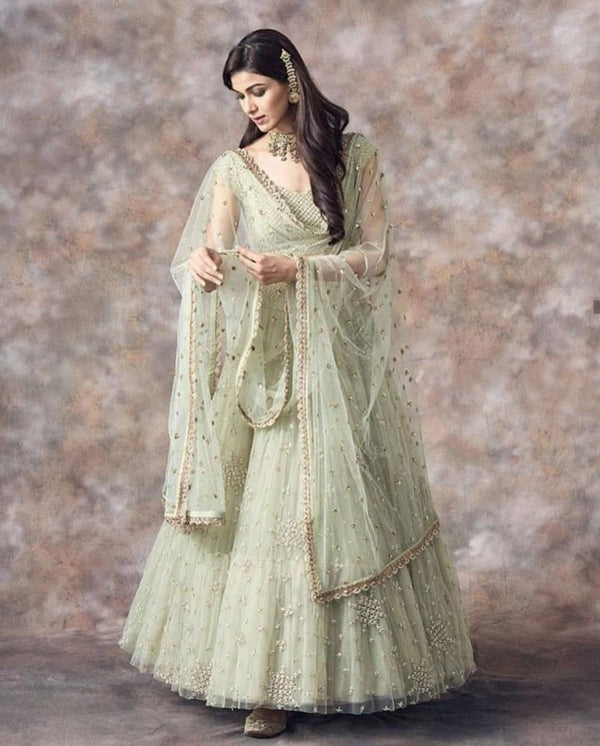 Aastha fashion Turquoise Georgette lehanga blouse Embroidered work - Prithvi Mart