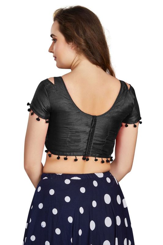 Aastha fashion Black Art Slik Boat Neck Blouse Work Plain