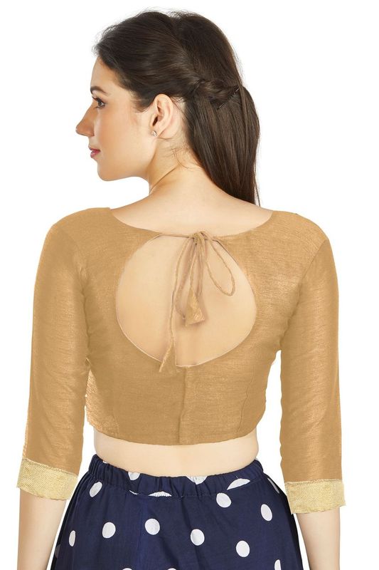 Aastha fashion Beig Art Silk Blouse Fabric Sleeve Button Design Blouse work - Prithvi Mart