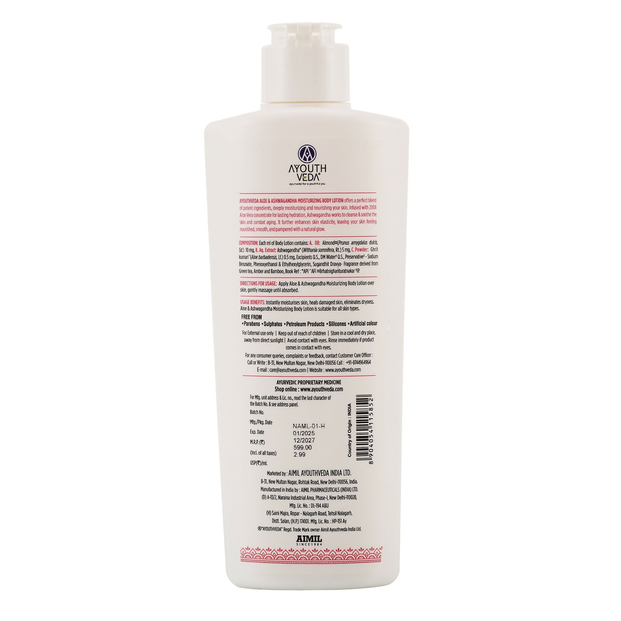 Ayouthveda Aloe & Ashwagandha Moiturizing Body Lotion