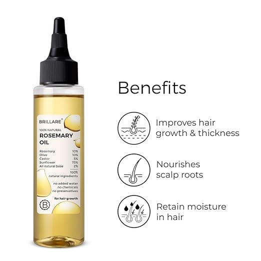 Brillare 10% Rosemary Hair Oil for Hair Growth with 10% Olive Oil & 5% Castor oil | Reduces Hair Fall