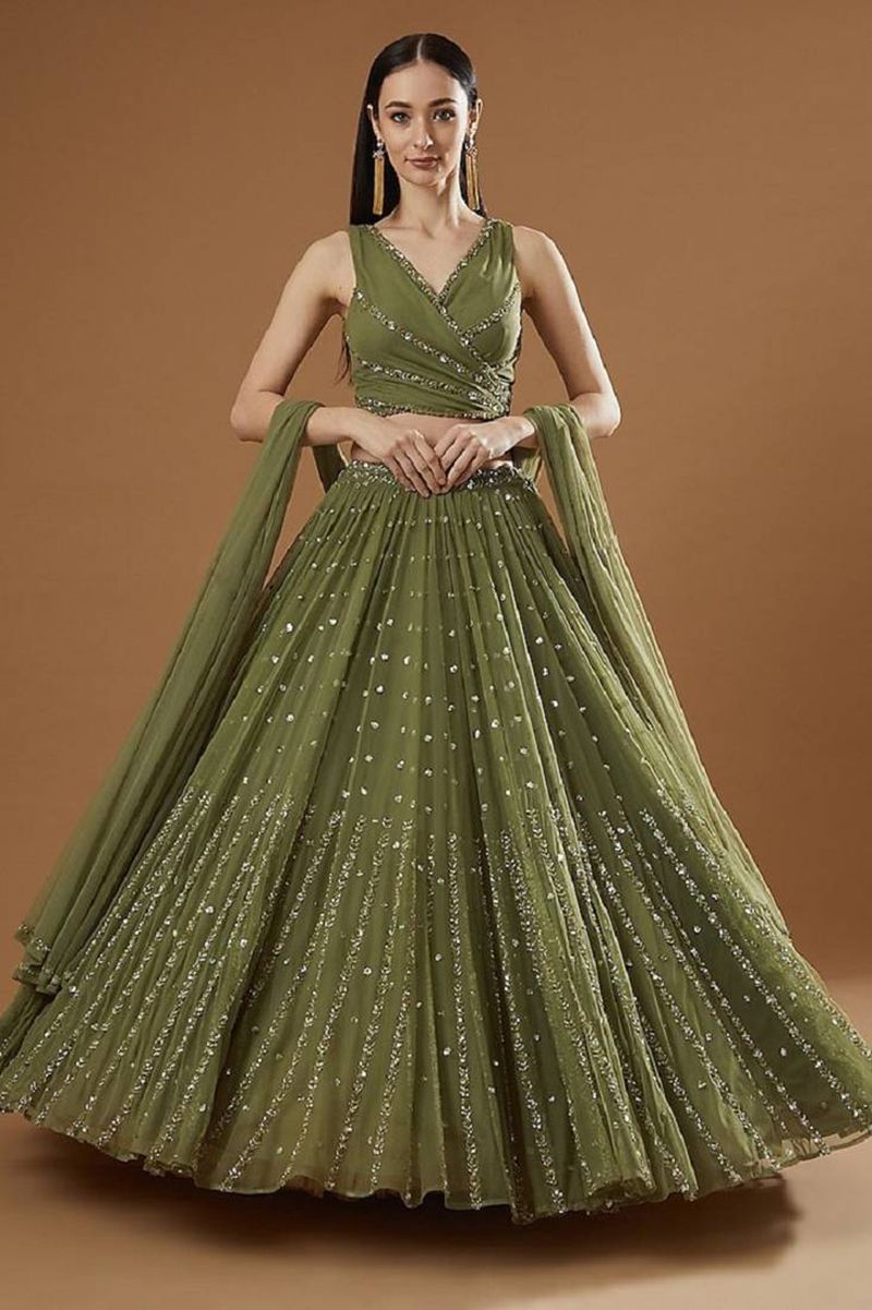 Aastha fashion Olive Stain lehanga blouse Embroidered work - Prithvi Mart