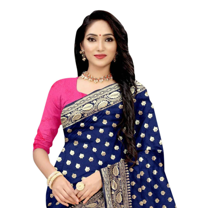 Vamika Navy Blue Weaving Banarasi Jacquard Saree