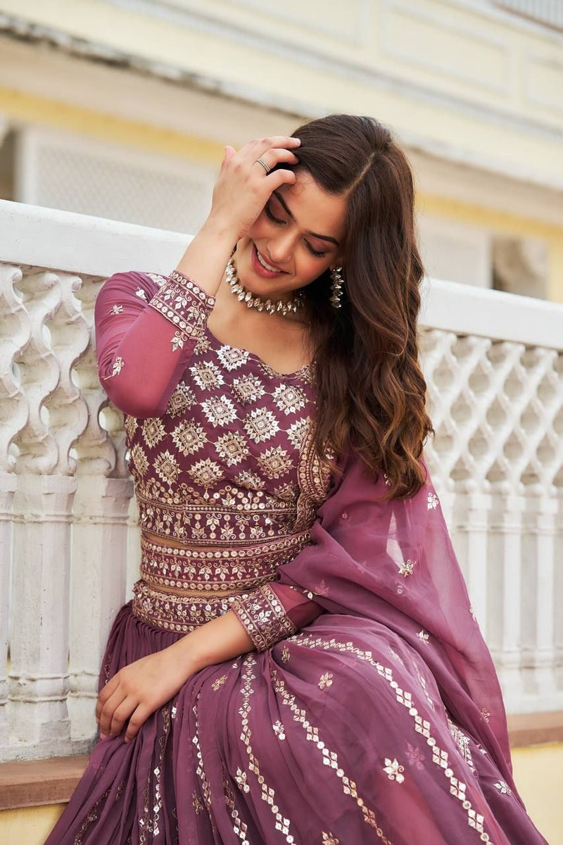 Aastha Dusty rose Fox Georgette with Micro Cotton Heavy 7mm Sequence Work