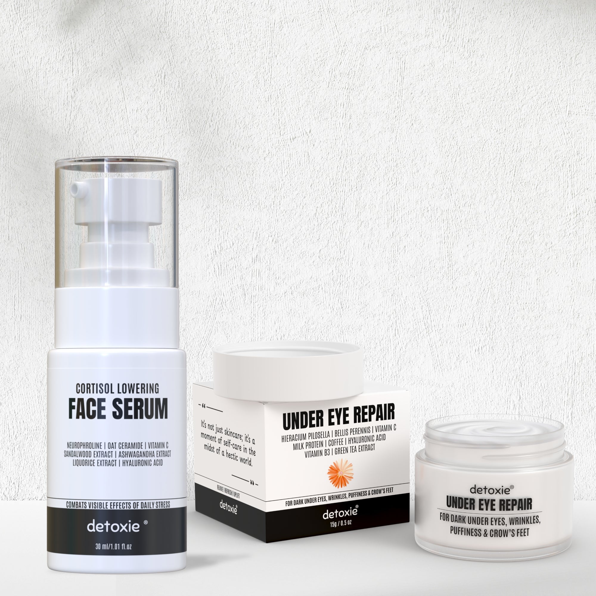Detoxie Dark Circle & Cortisol Lowering Combo| Cortisol Lowering Serum 30 ml + Under Eye Cream 15gm
