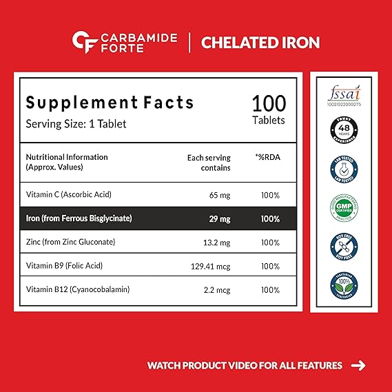 Carbamide Forte Chelated Iron and Folic Acid Supplement for Women 100 tablets
