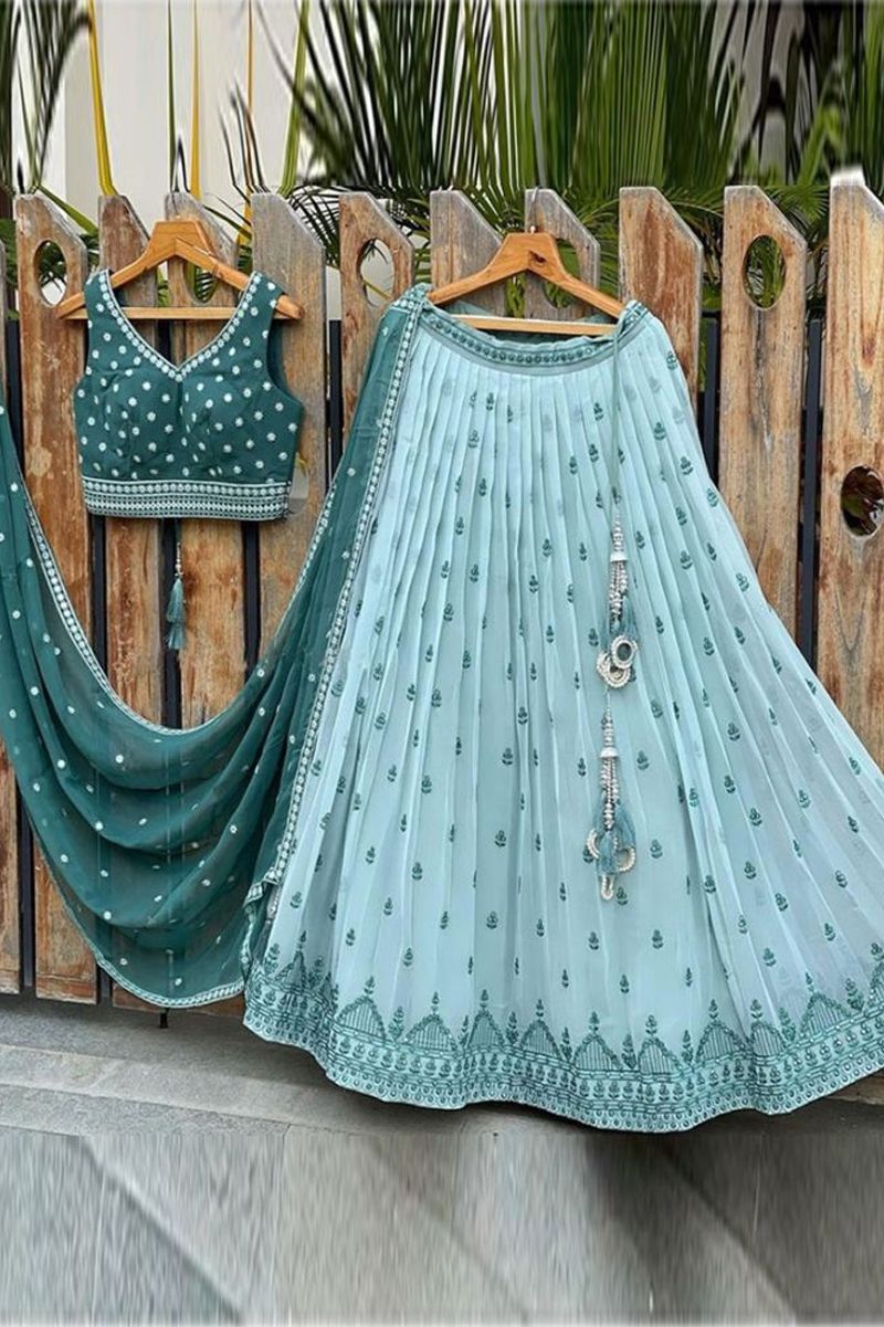 Aastha fashion Green Georgette lehanga blouse Embroidered work - Prithvi Mart