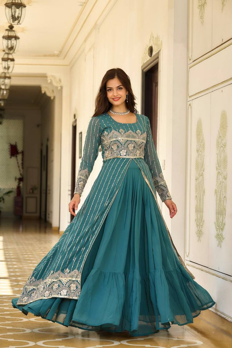 Aastha fashion Turquoise Heavy Fox Georgette lehanga blouse Heavy embroidery Work