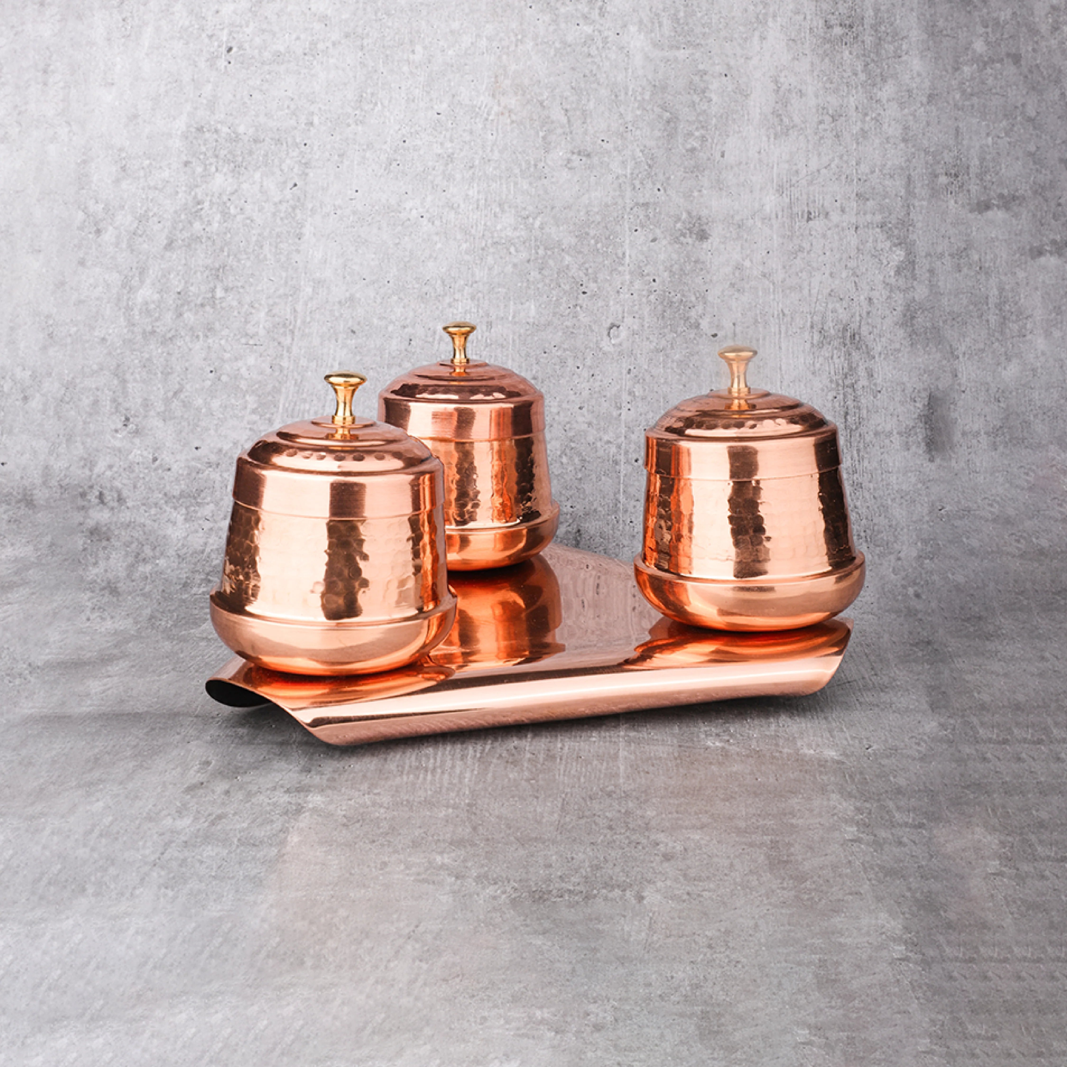 Health Smith Pure Copper Dry Fruit Jars with Lid | Set of 3 | Copperware