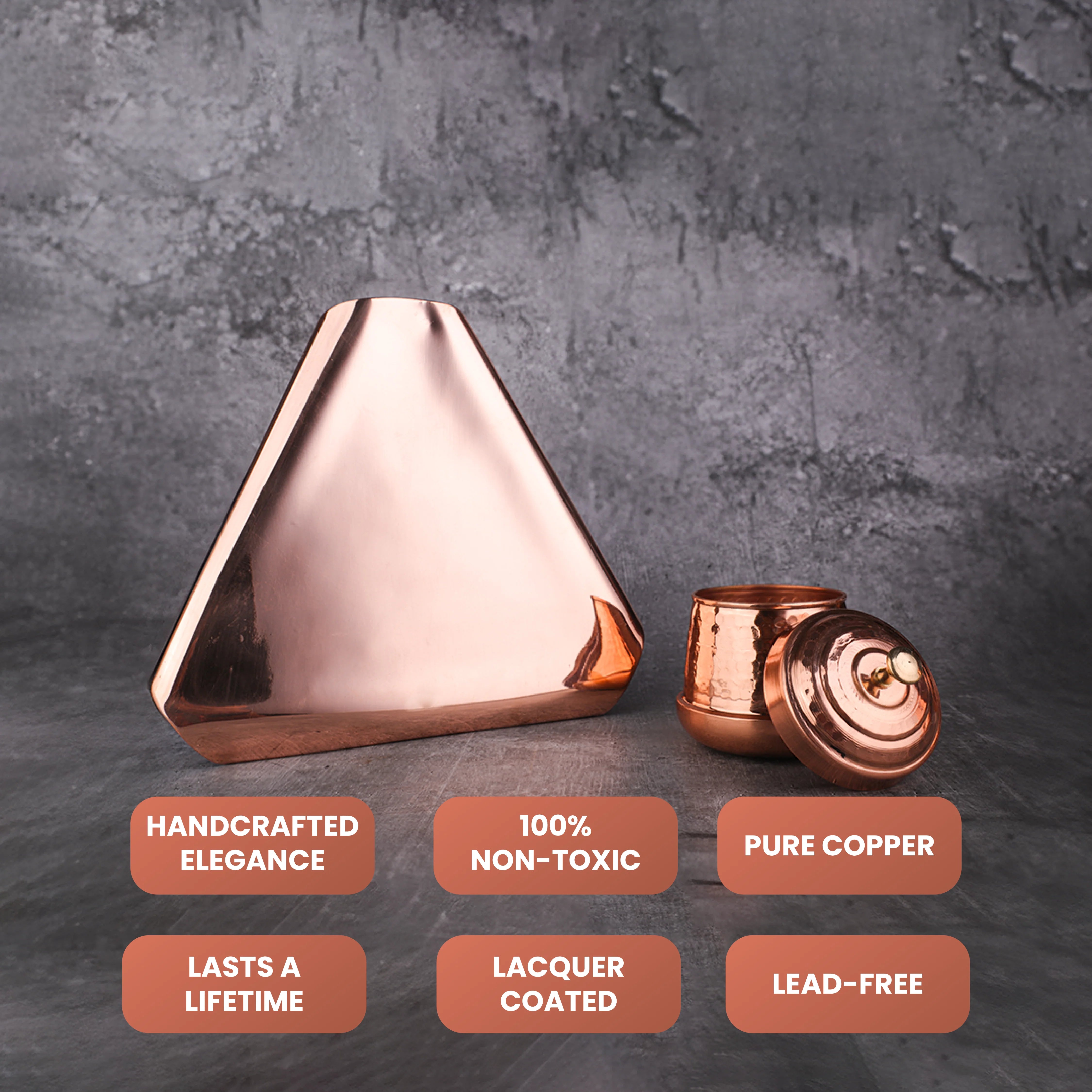 Health Smith Pure Copper Dry Fruit Jars with Lid | Set of 3 | Copperware