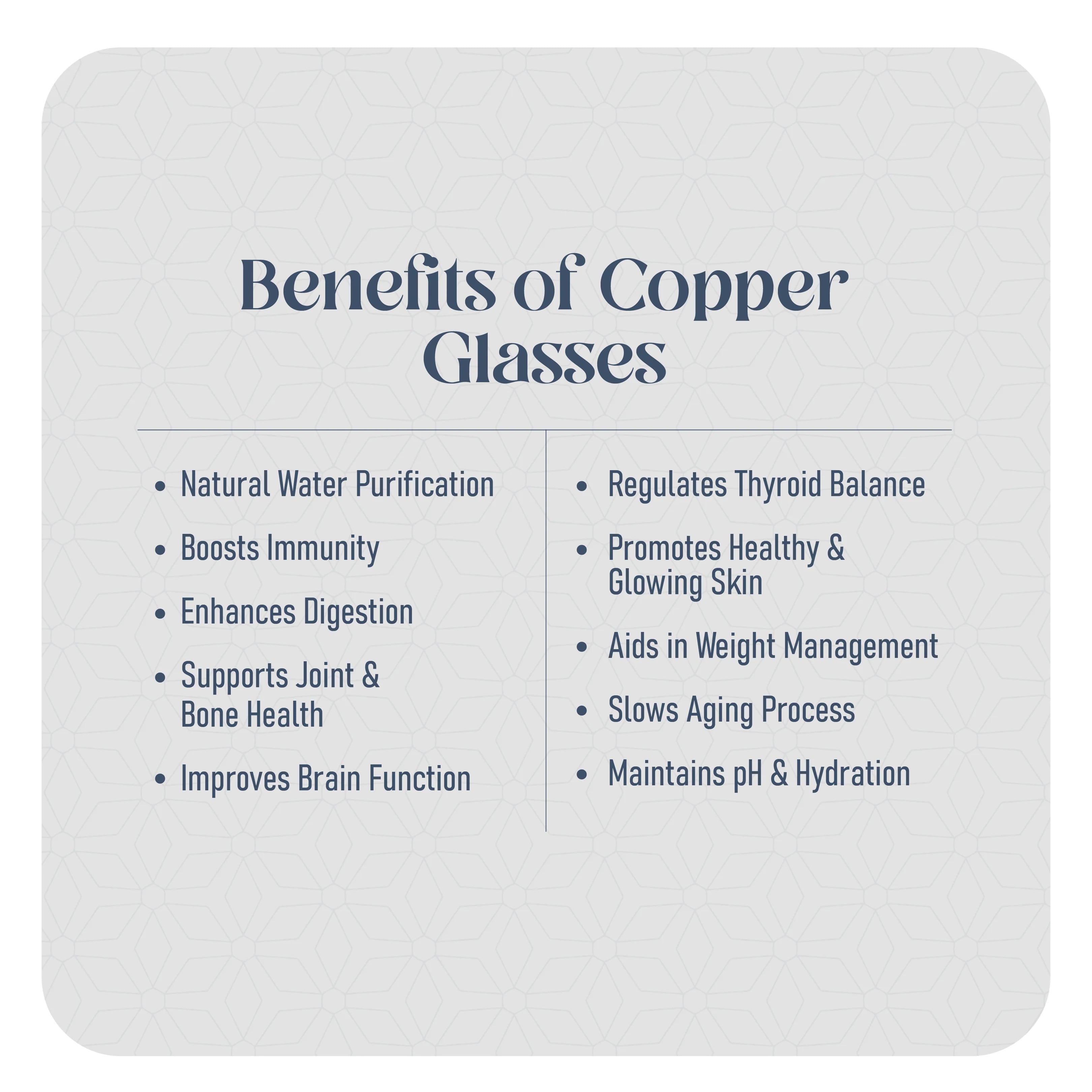 Health Smith Pure Copper Waterfall Glass with Hammered Finish