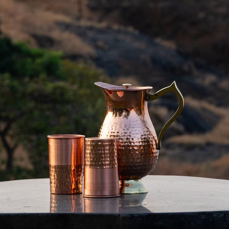 Health Smith Pure Copper Jug for Water with Lid & Handle