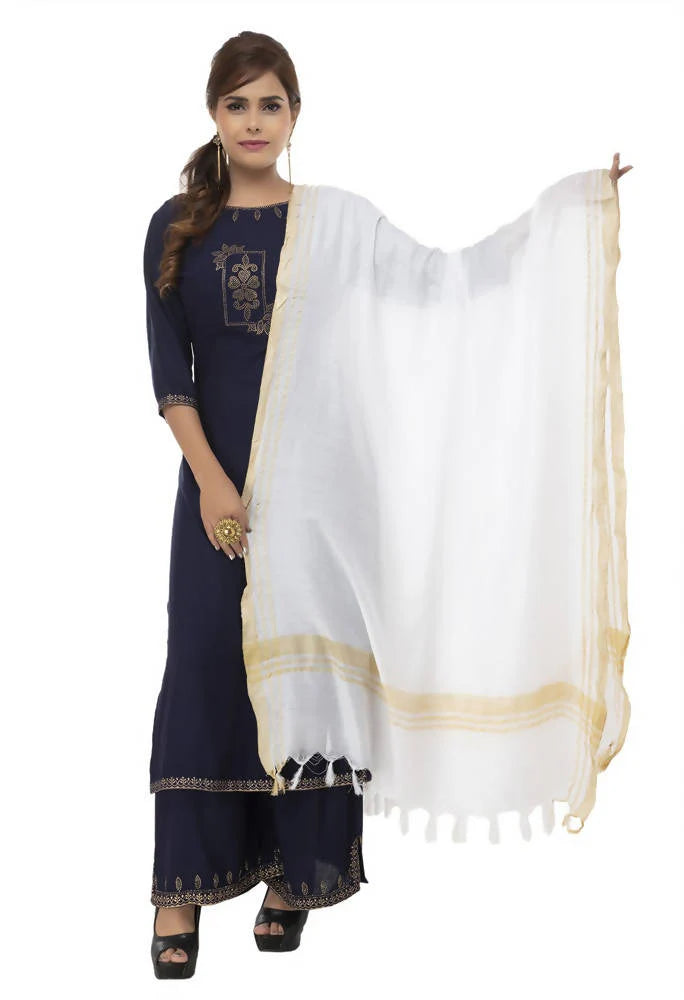 Mominos Fashion Moeza Slub Cotton Off White Dupatta