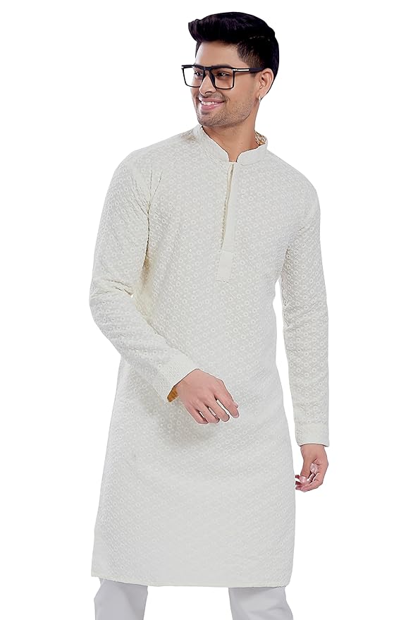 Men's Sequince Embroidered Cotton Blend Only Slim Fit Kurta