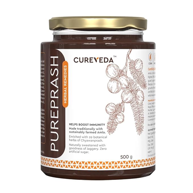 Cureveda Herbal Pureprash | Sugar-Free Chyawanprash with Jaggery and A2 Ghee (500 gm)