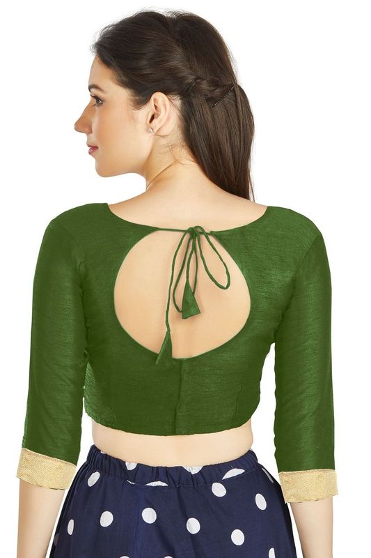 Aastha fashion Mahendi Art Silk Blouse Fabric Sleeve Button Design Blouse work - Prithvi Mart