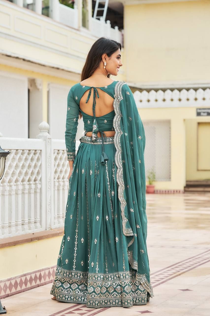 Aastha Sea Green Fox Georgette with Gown Heavy 7mm Sequence Work