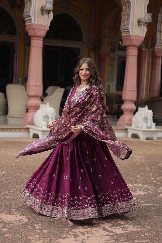 Aastha Wine Chinon with Gown Sequins Embroidered work