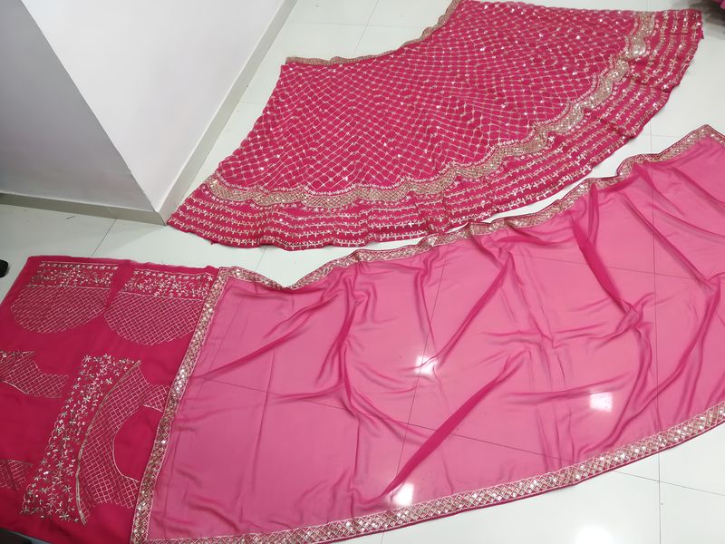Aastha fashion pink Georgette lehanga blouse fabric embroidery work