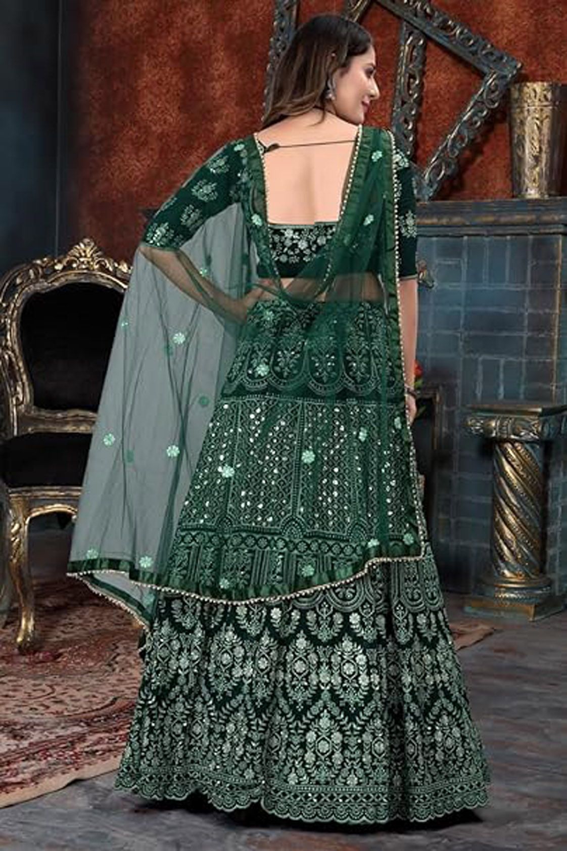 Aastha fashion off green Lehenga Choli with faux georgette blouse fabric