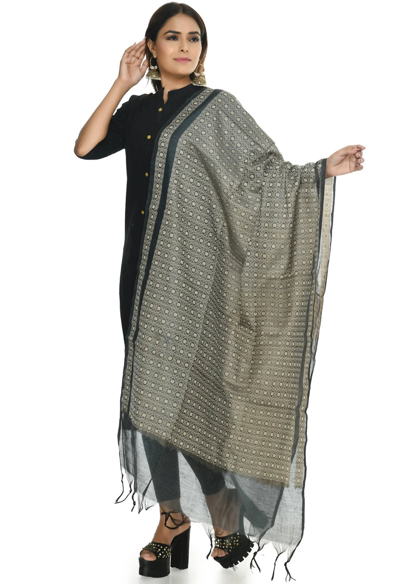 Mominos Fashion Moeza Handloom Cotton Grey Dupatta